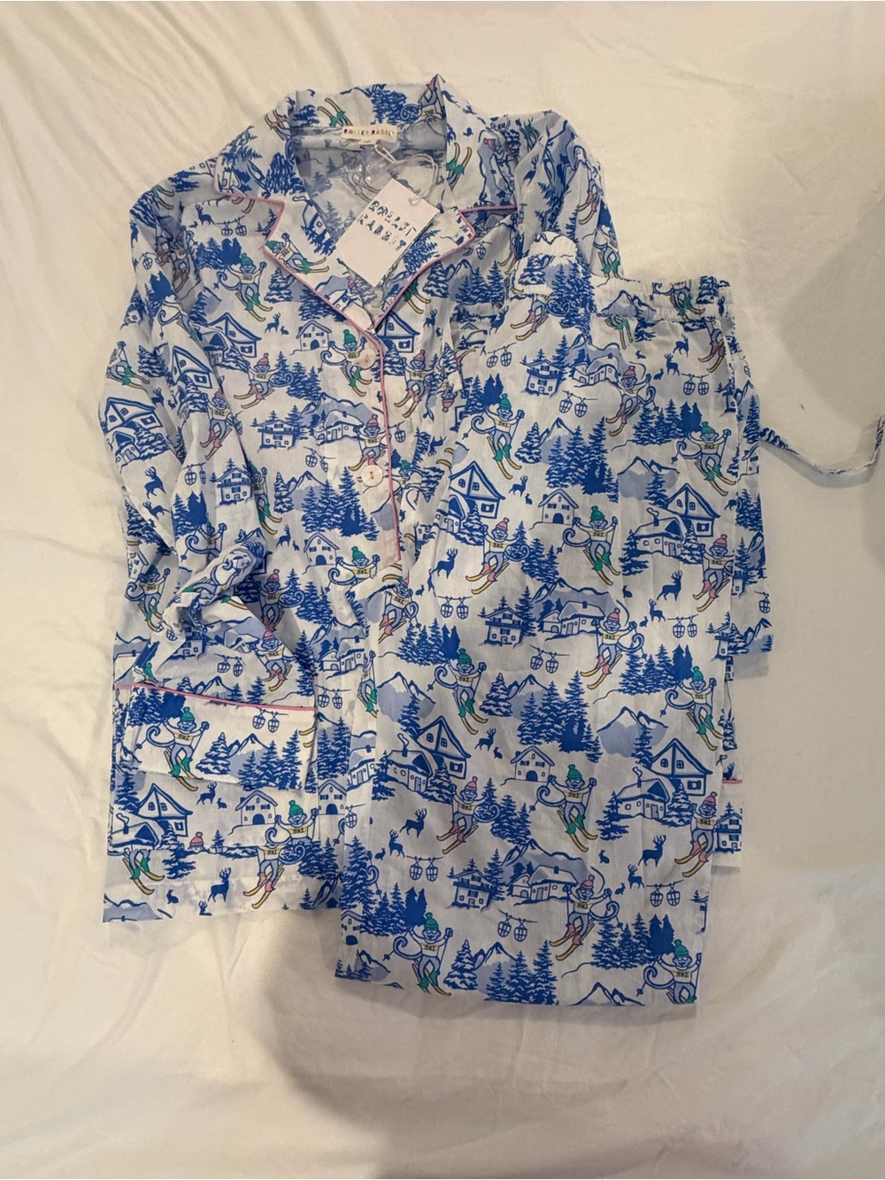 NWT S Roller Rabbit Ski Toile Pajama Set